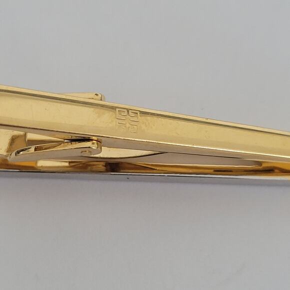Givenchy G French Tie Bar Clip Cufflinks Set Gold Silver Tone Logo Geometric - Picture 8 of 8